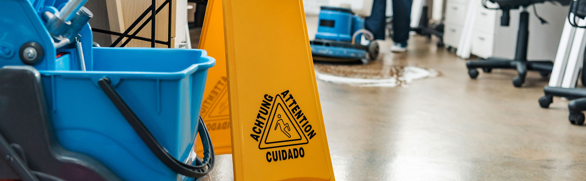 wet floor sign and commercial cleaning equipment